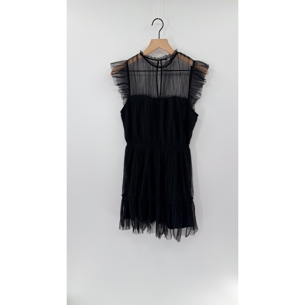 Steve Madden Mini Dress Black Pleated Mesh Ruffle Sheer Goth Party LBD NWT - Picture 2 of 7